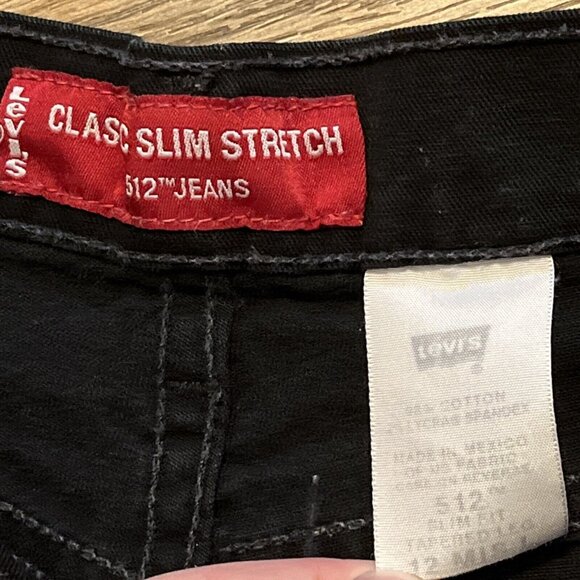 Levis 512 Slim Fit Tapered Fit Denim Jeans SZ 12 MIS L Black Stretch Modern - Picture 8 of 12